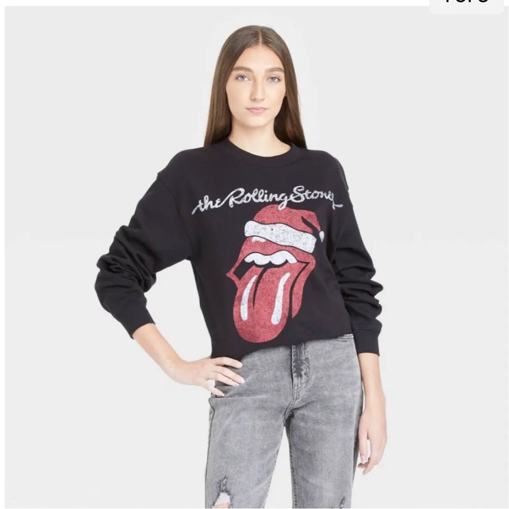 The Rolling Stones size L Cropped￼ Sweatshirt Y2K￼ Retro Band Tee Long Sleeves